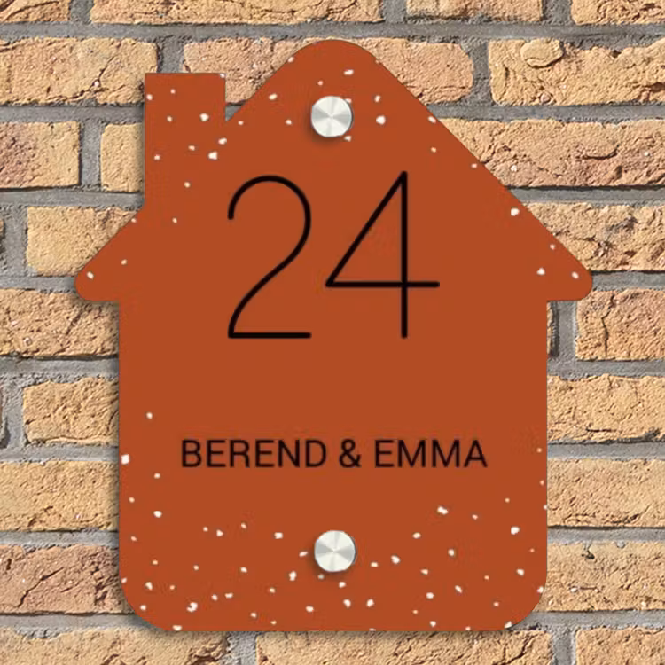 Roestbruin met stippen - Klassiek Naambord Huisje klein -sfeer5