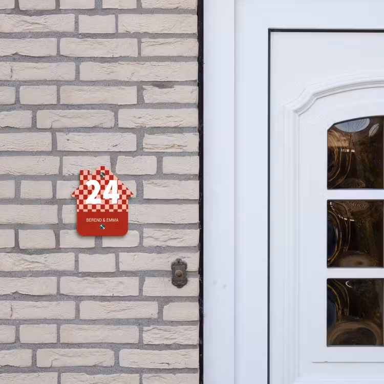 Rood - Blokjes - Klassiek Naambord Huisje klein -sfeer1