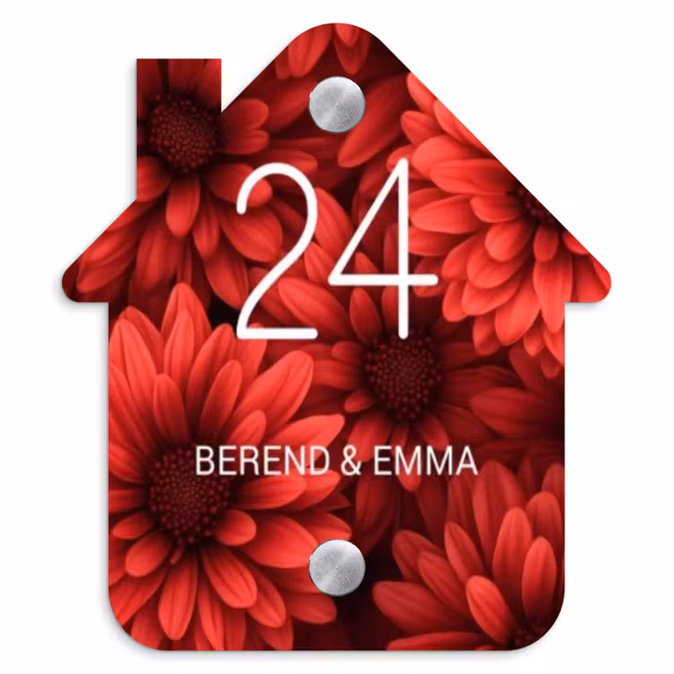 Rode bloemen - Klassiek Naambord Huisje klein -3d