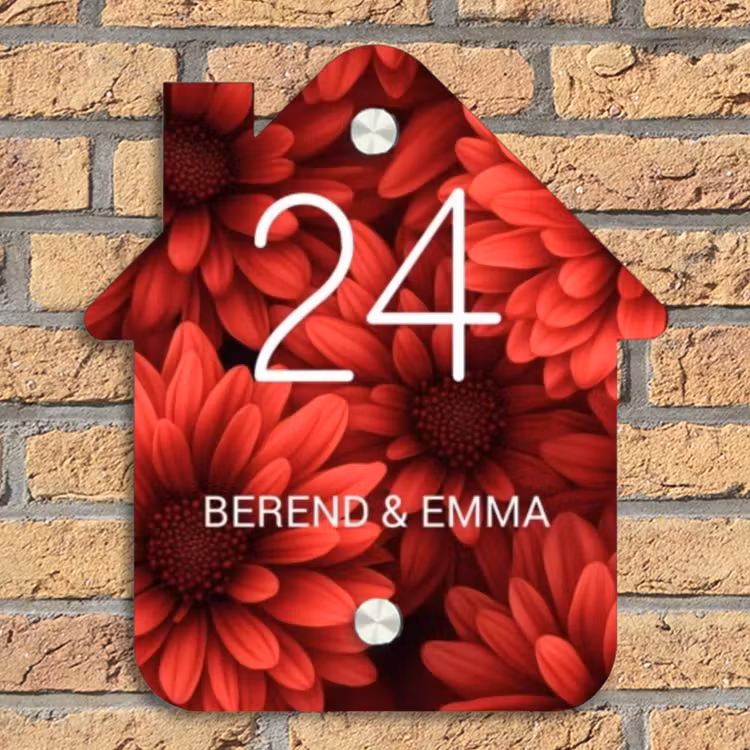 Rode bloemen - Klassiek Naambord Huisje klein -sfeer5