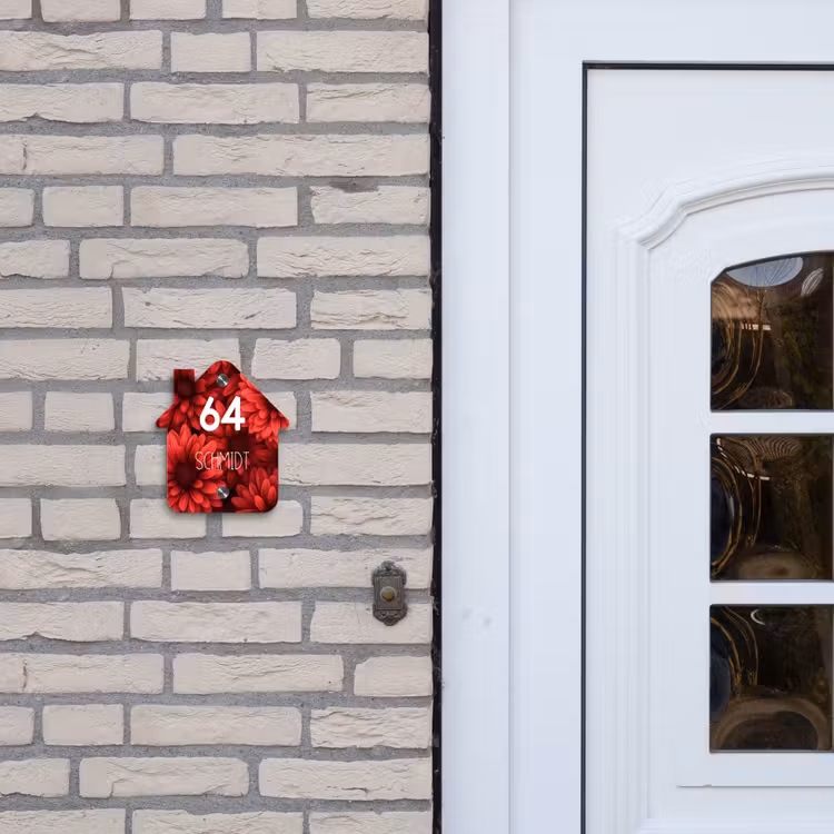 Rode bloemen - Modern Naambord Huisje klein -sfeer1
