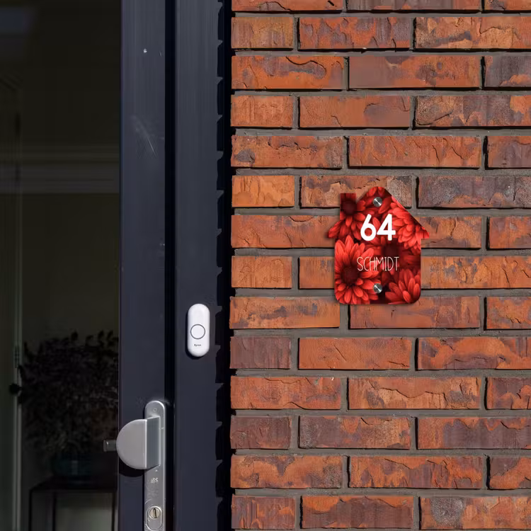 Rode bloemen - Modern Naambord Huisje klein -sfeer2