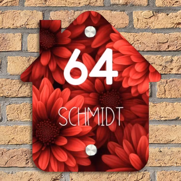 Rode bloemen - Modern Naambord Huisje klein -sfeer5