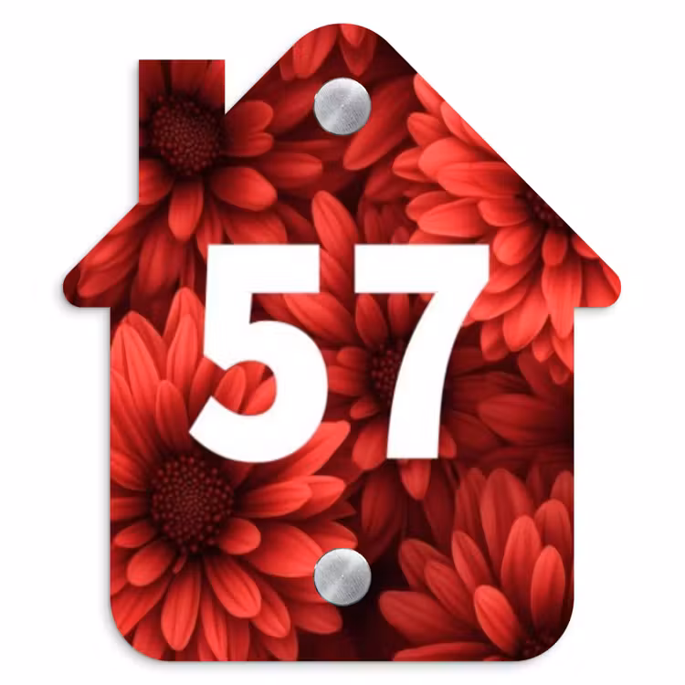 Rode bloemen - Traditioneel Naambord Huisje klein -3d