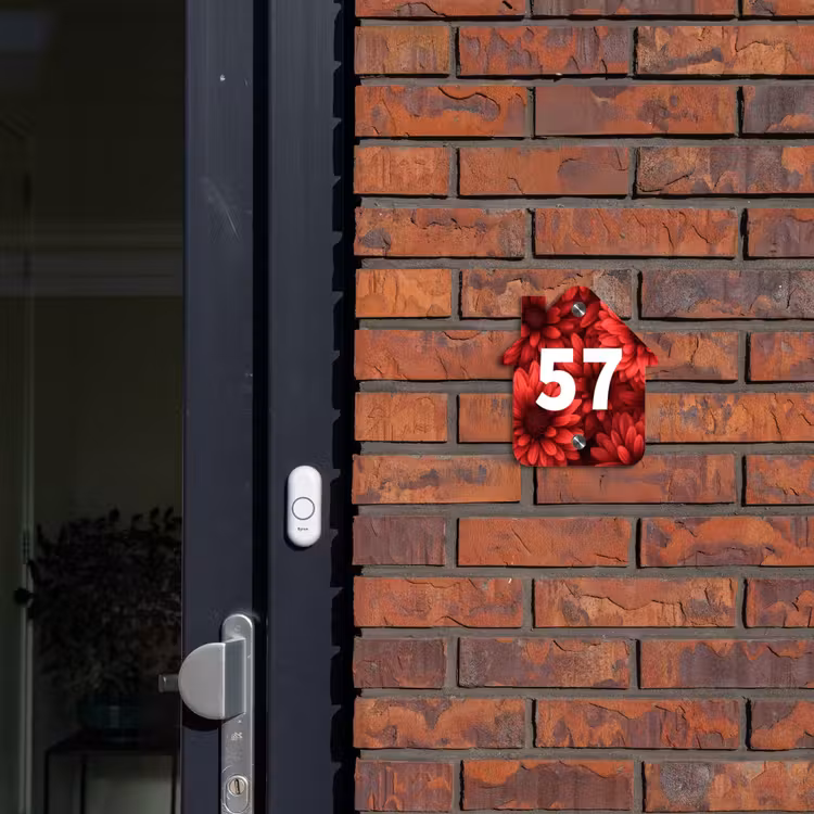 Rode bloemen - Traditioneel Naambord Huisje klein -sfeer2
