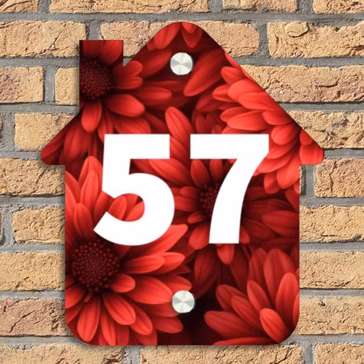 Rode bloemen - Traditioneel Naambord Huisje klein -sfeer5