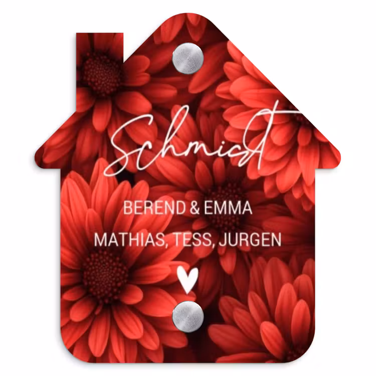 Rode bloemen - Sierlijk Naambord Huisje klein -3d