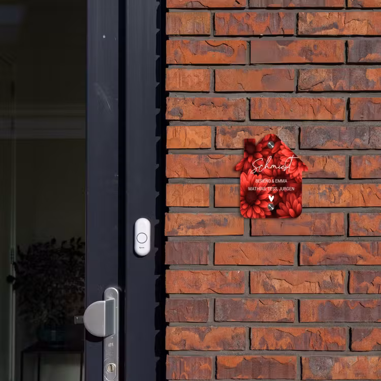 Rode bloemen - Sierlijk Naambord Huisje klein -sfeer2