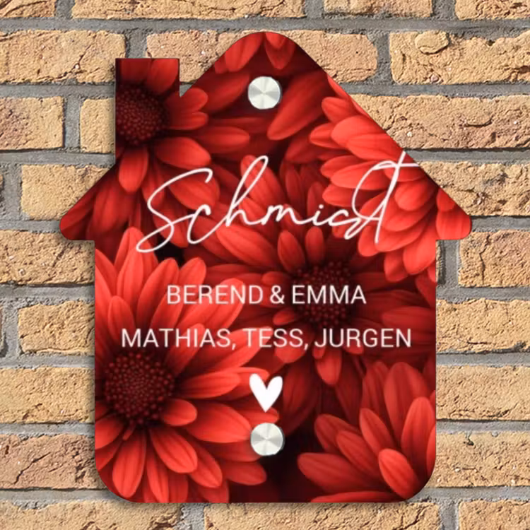 Rode bloemen - Sierlijk Naambord Huisje klein -sfeer5