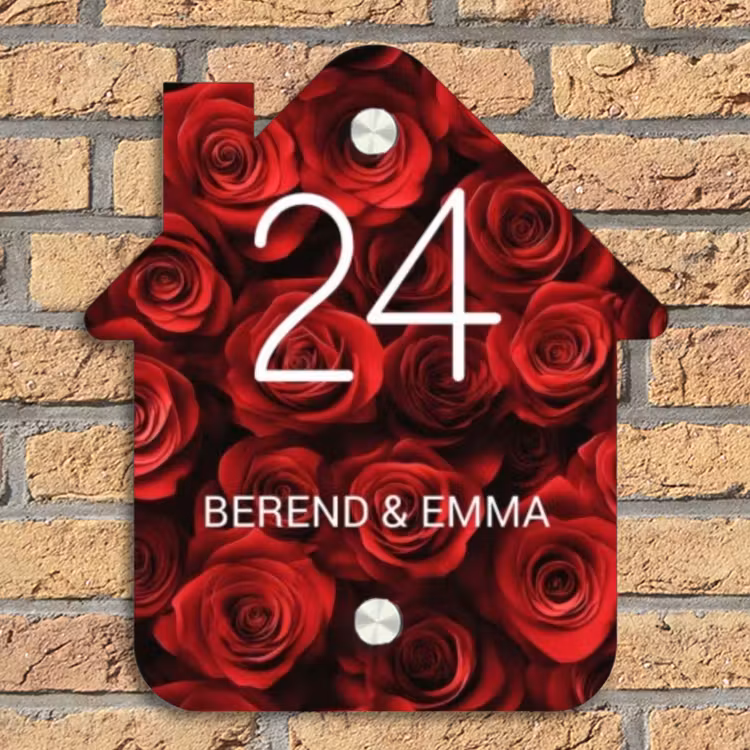 Rode rozen - Klassiek Naambord Huisje klein -sfeer5