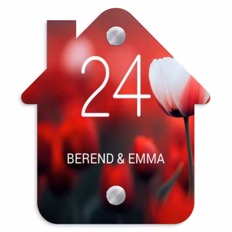 Rode tulpen - Klassiek Naambord Huisje klein -3d