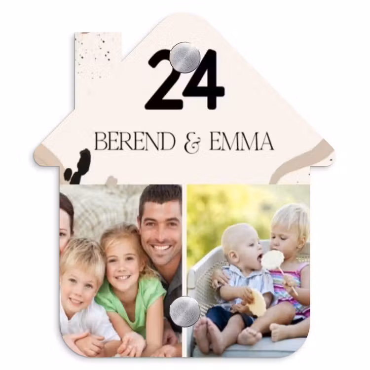 Zachte tinten met foto's - Klassiek Naambord Huisje klein -3d