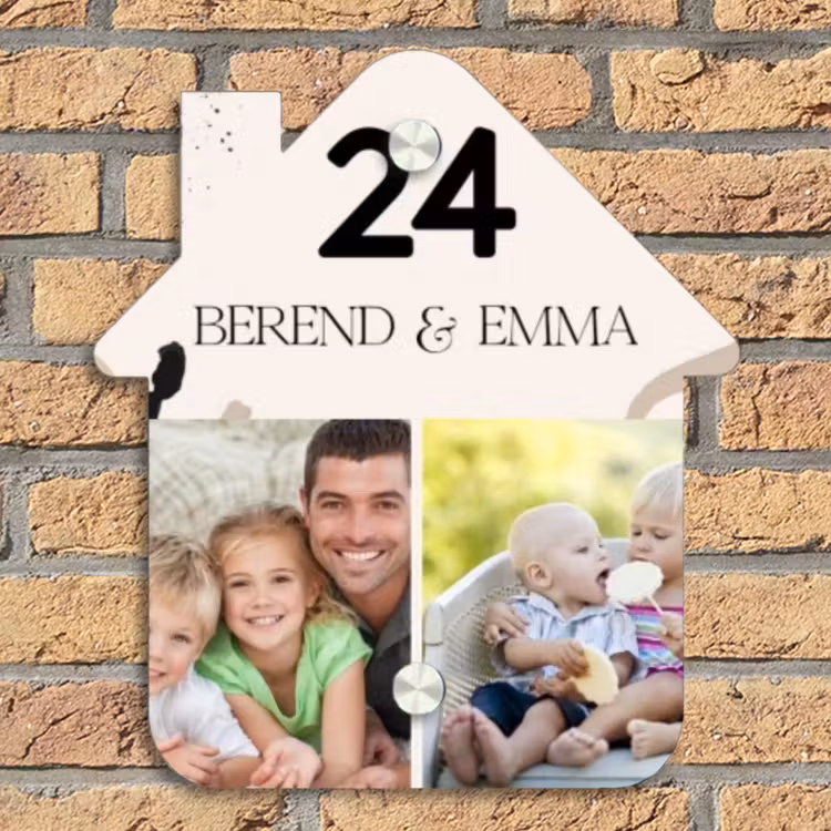 Zachte tinten met foto's - Klassiek Naambord Huisje klein -sfeer5
