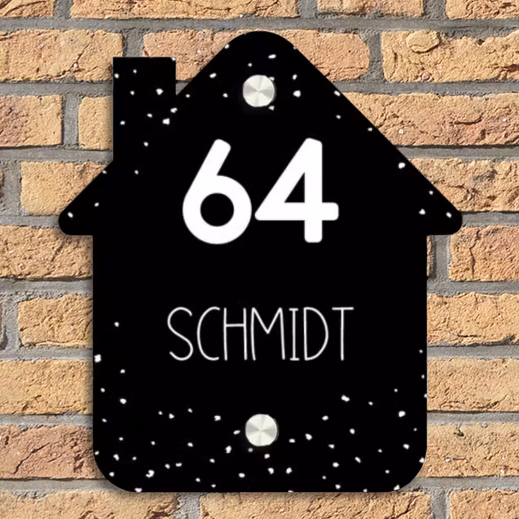 Zwart met stippen - Modern Naambord Huisje klein -sfeer5