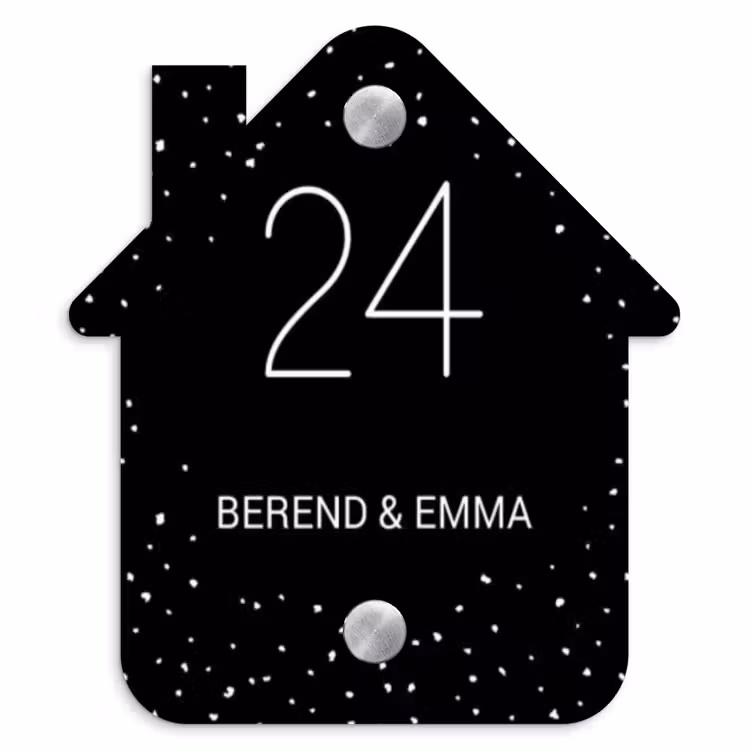 Zwart met stippen - Klassiek Naambord Huisje klein -3d