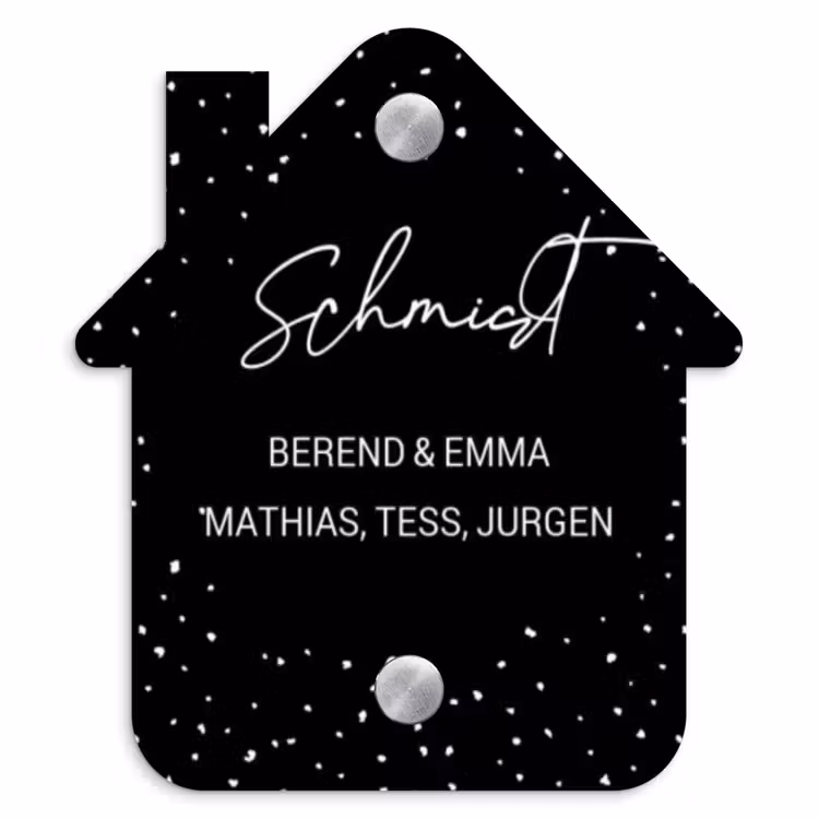 Zwart met stippen - Sierlijk Naambord Huisje klein -3d