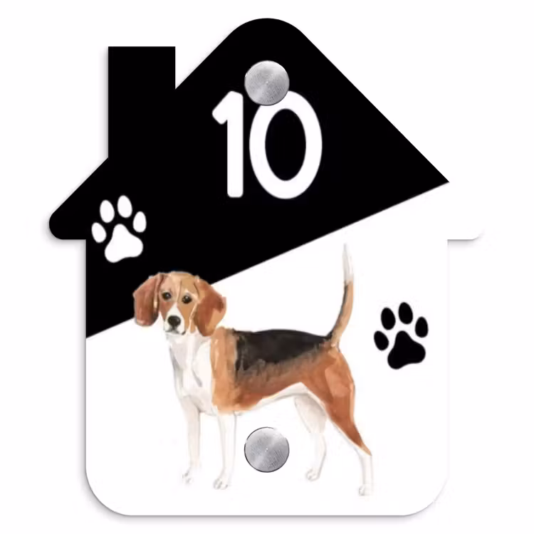 Zwart wit - Huisdier - Beagle Naambord Huisje klein -3d