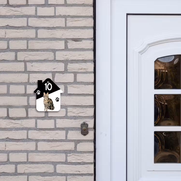 Zwart wit - Huisdier - Bruingestreepte kat Naambord Huisje klein -sfeer1