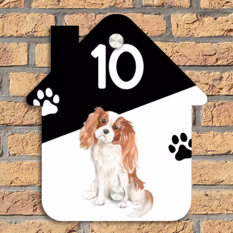 Zwart wit - Huisdier - Cavalier King Charles Spaniël Naambord Huisje klein -sfeer5