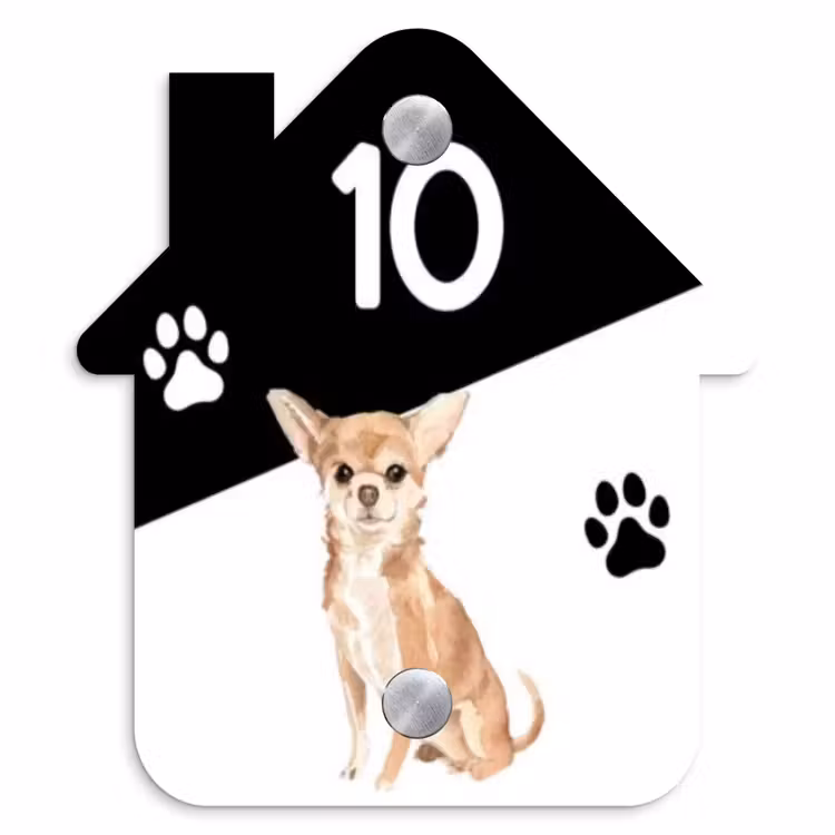 Zwart wit - Huisdier - Chihuahua Naambord Huisje klein -3d