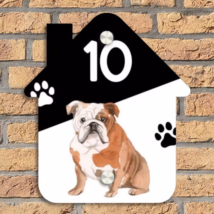 Zwart wit - Huisdier - Engelse bulldog Naambord Huisje klein -sfeer5