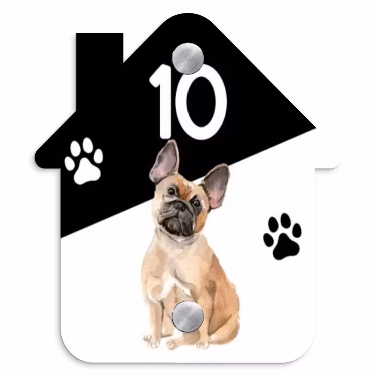 Zwart wit - Huisdier - Franse bulldog Naambord Huisje klein -3d