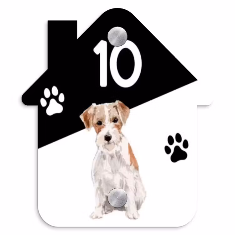 Zwart wit - Huisdier - Jack Russel Naambord Huisje klein -3d