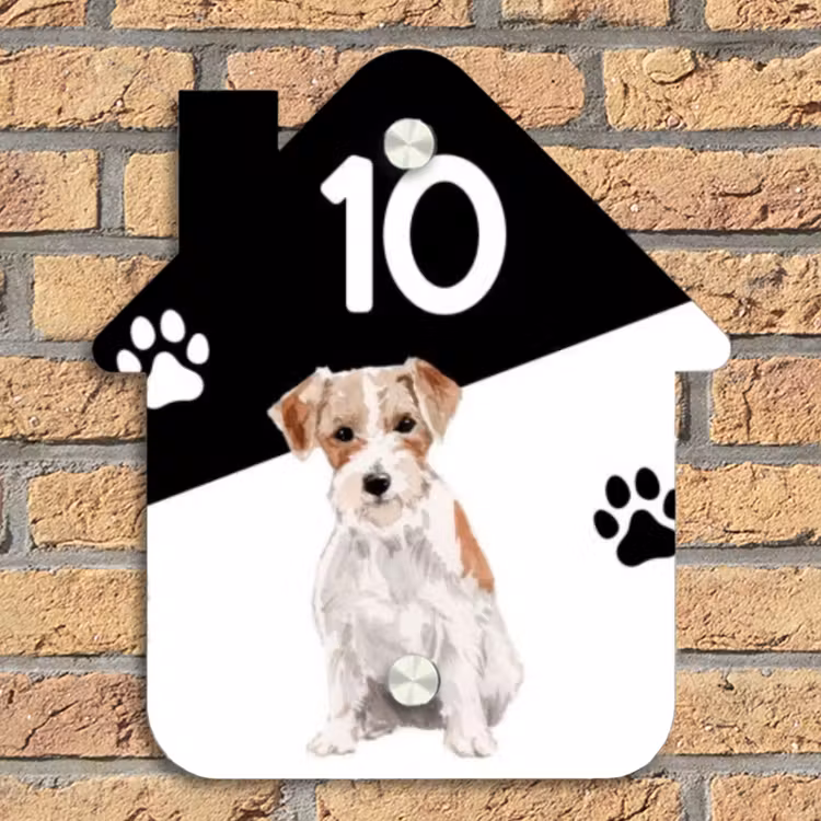 Zwart wit - Huisdier - Jack Russel Naambord Huisje klein -sfeer5