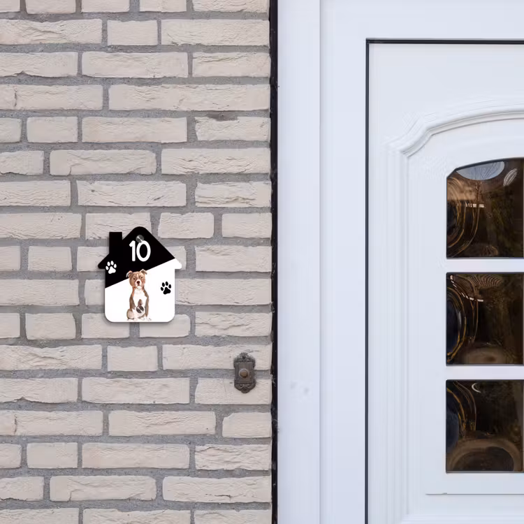 Zwart wit - Huisdier - Staffordshire bullterriër Naambord Huisje klein -sfeer1