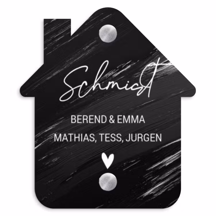 Zwart verftextuur - Sierlijk Naambord Huisje klein -3d