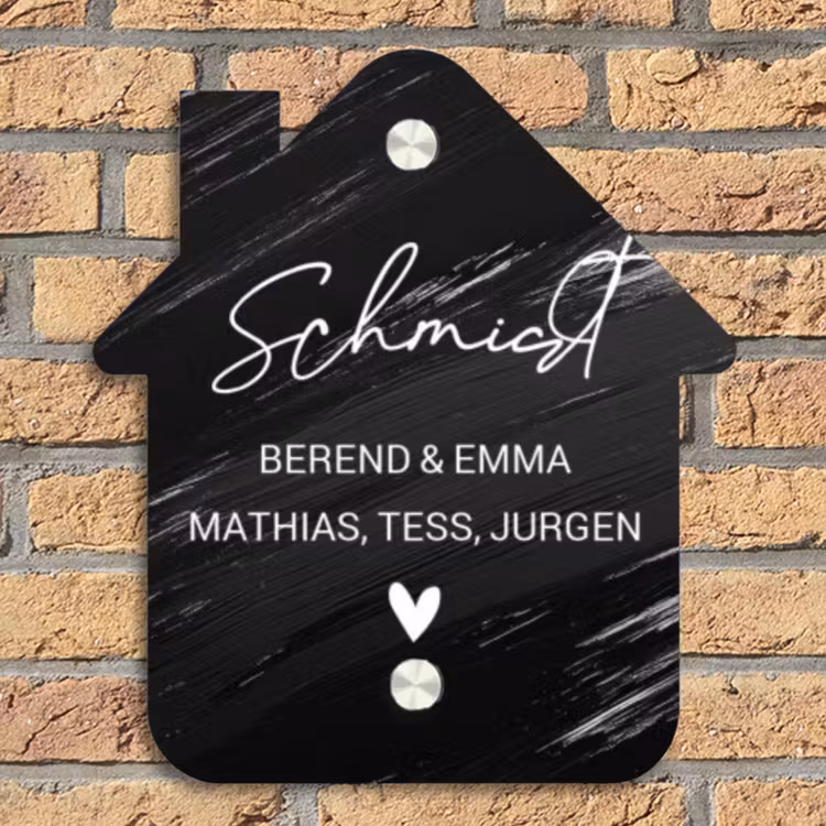 Zwart verftextuur - Sierlijk Naambord Huisje klein -sfeer5