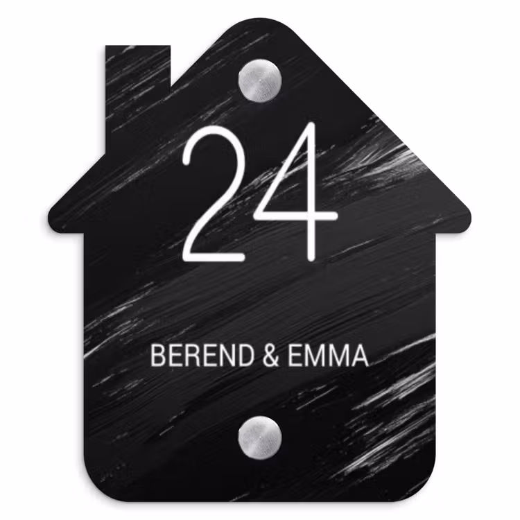 Zwart verftextuur - Klassiek Naambord Huisje klein -3d