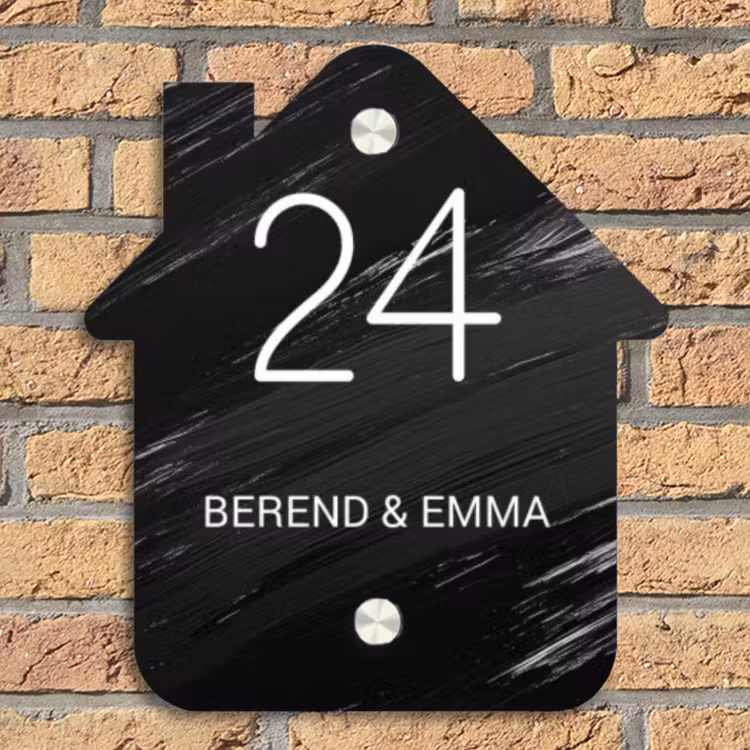 Zwart verftextuur - Klassiek Naambord Huisje klein -sfeer5