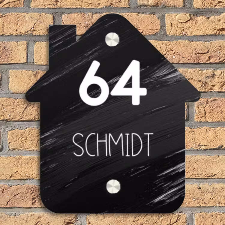 Zwart verftextuur - Modern Naambord Huisje klein -sfeer5