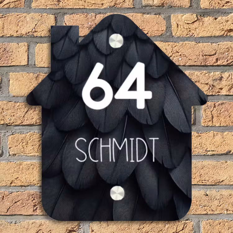 Zwarte veren - Modern Naambord Huisje klein -sfeer5