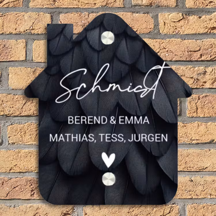 Zwarte veren - Sierlijk Naambord Huisje klein -sfeer5