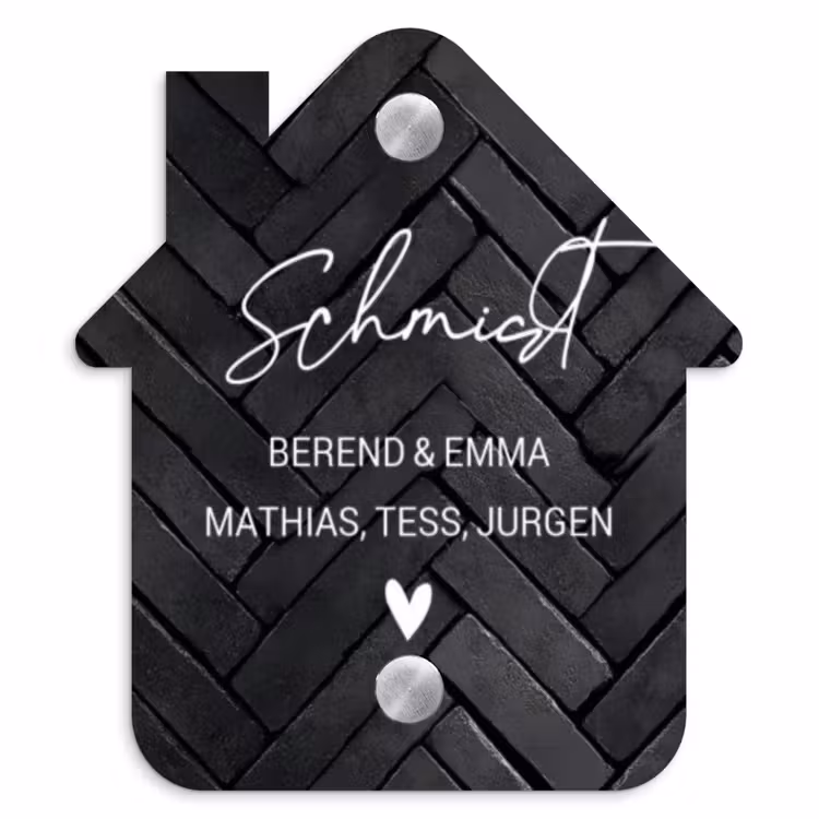 Zwarte tegels - Sierlijk Naambord Huisje klein -3d