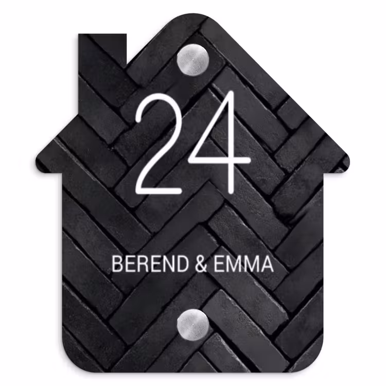 Zwarte tegels - Klassiek Naambord Huisje klein -3d
