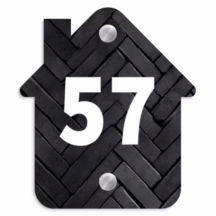 Zwarte tegels - Traditioneel Naambord Huisje klein -3d