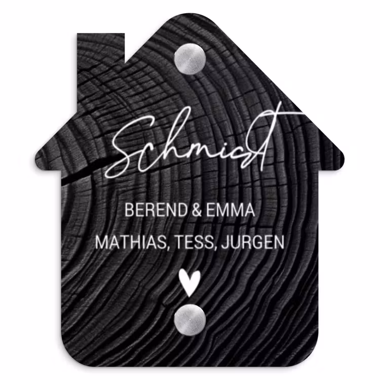 Zwarte houten nerf - Sierlijk Naambord Huisje klein -3d