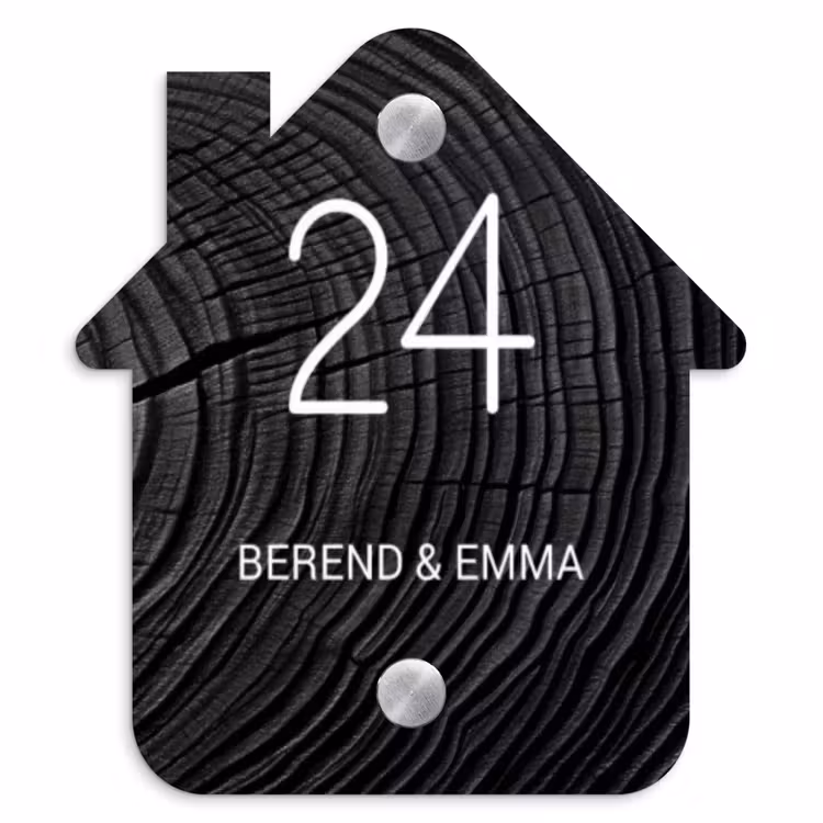 Zwarte houten nerf - Klassiek Naambord Huisje klein -3d