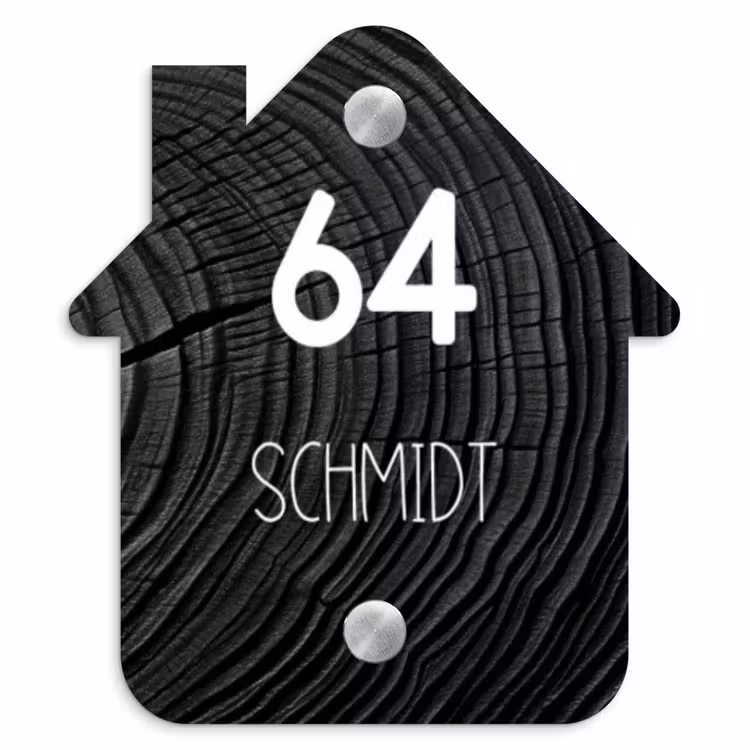 Zwarte houten nerf - Modern Naambord Huisje klein -3d