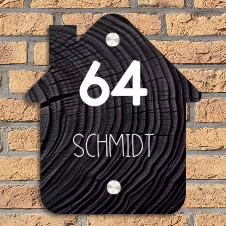 Zwarte houten nerf - Modern Naambord Huisje klein -sfeer5