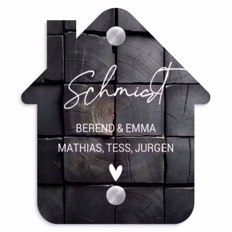 Zwarte houtblokken - Sierlijk Naambord Huisje klein -3d