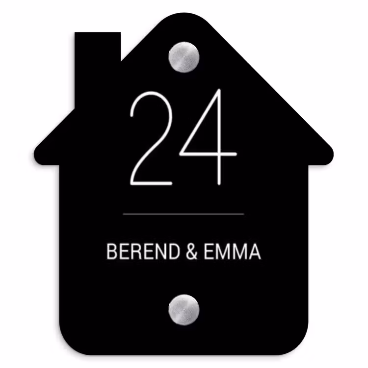 Zwart vlak - Klassiek Naambord Huisje klein -3d