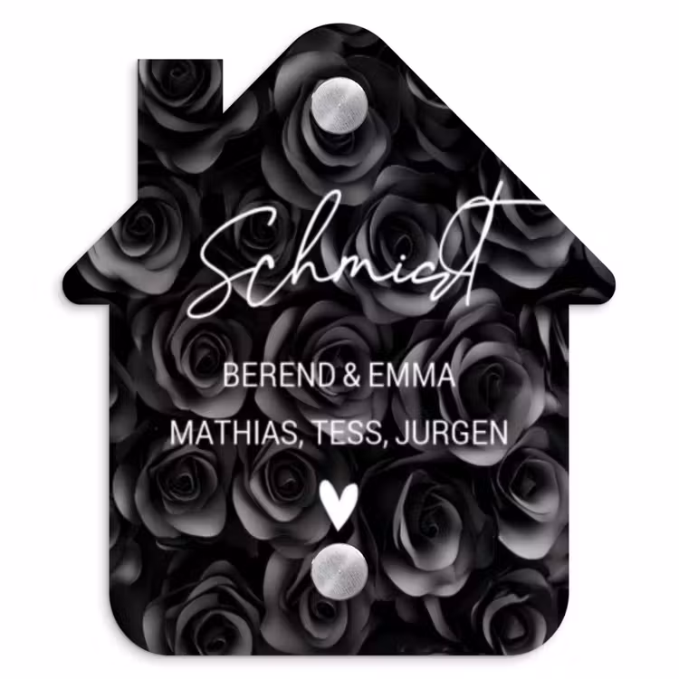 Zwarte rozen - Sierlijk Naambord Huisje klein -3d