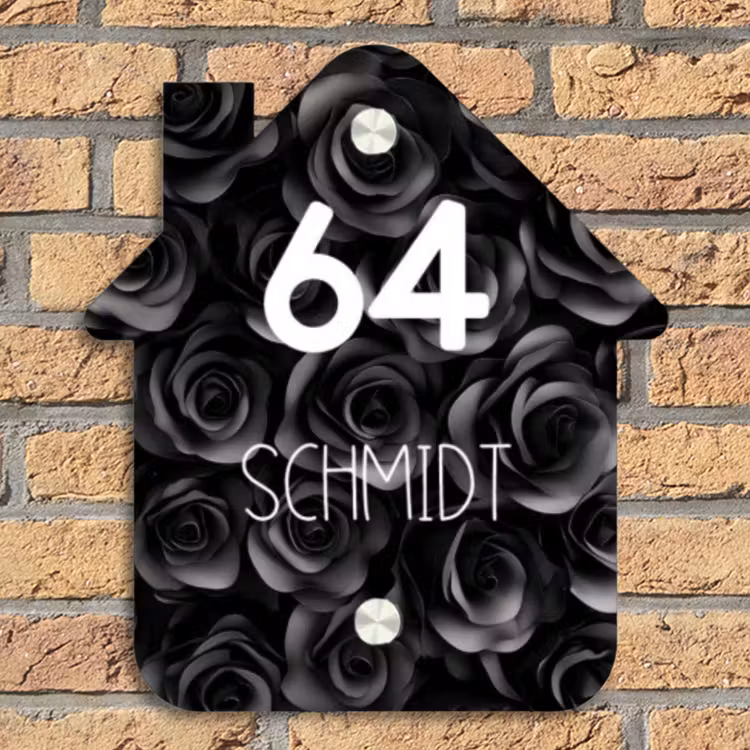 Zwarte rozen - Modern Naambord Huisje klein -sfeer5