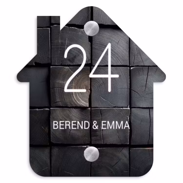 Zwarte houtblokken - Klassiek Naambord Huisje klein -3d