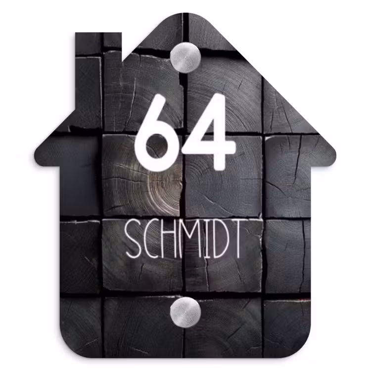 Zwarte houtblokken - Modern Naambord Huisje klein -3d
