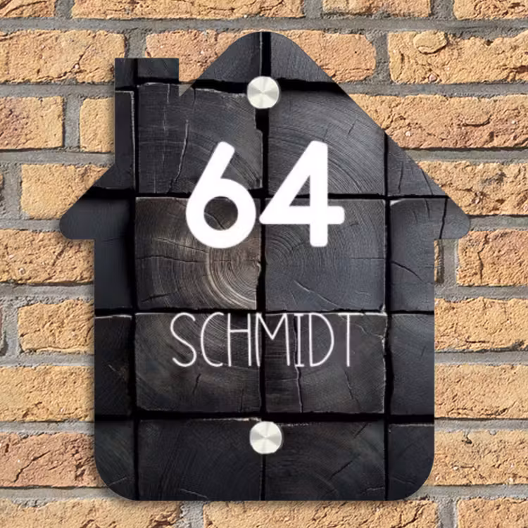 Zwarte houtblokken - Modern Naambord Huisje klein -sfeer5